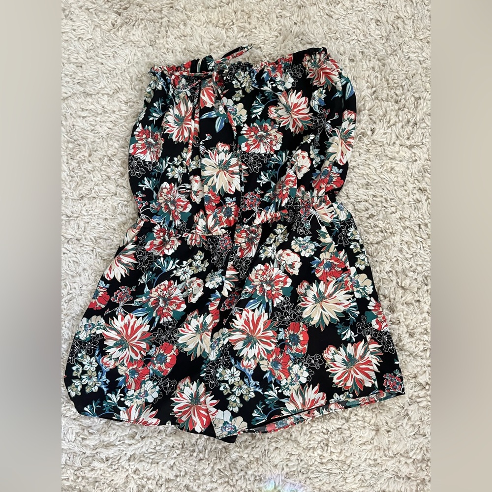 Naked Zebra Floral Romper. Strapless in a small
